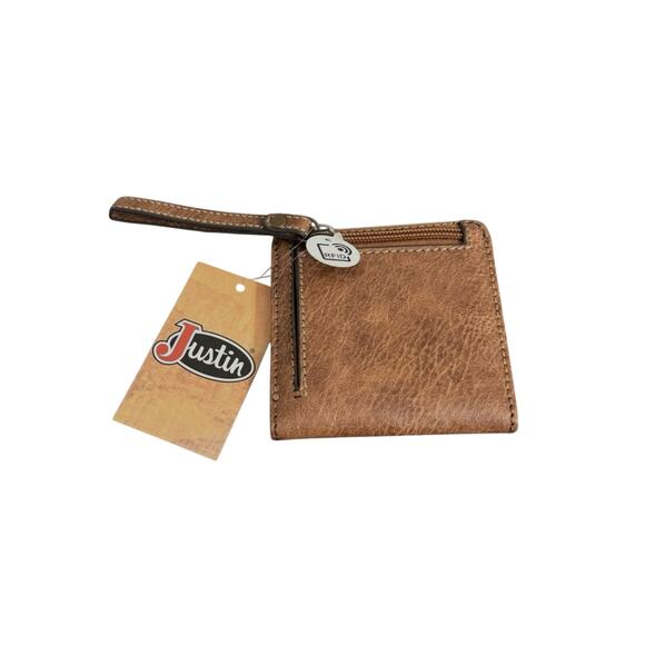 NWT! Justin Ladies Bifold Western Brown Bifold Wallet with Wristlet - Picture 3 of 5